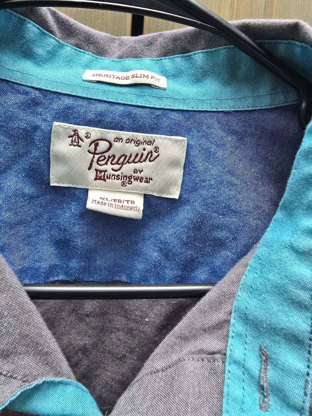 Original Penguin Men’s Button-Down Shirt — Teal and Gray